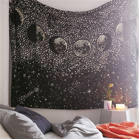 Starry Sky Wall Hanging Moon Boho Tapestry and Yoga Beach Blanket
