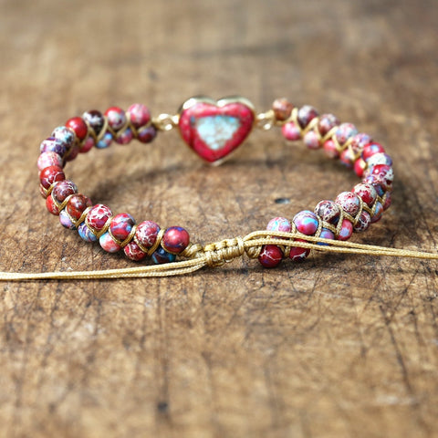 Imperial Stone Heart Shape Charm Bohemia Braided Bracelet