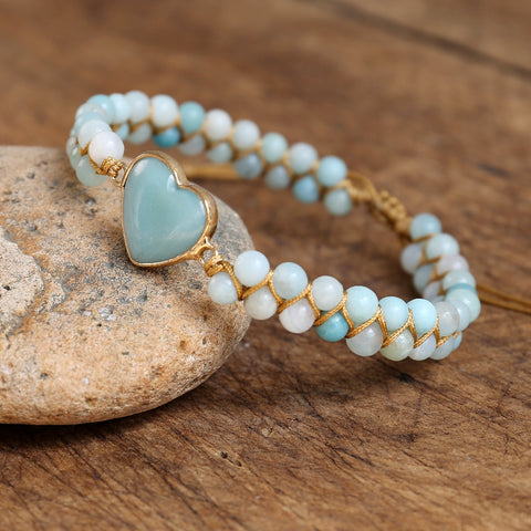 Imperial Stone Heart Shape Charm Bohemia Braided Bracelet