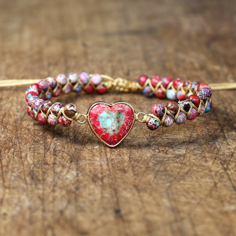 Imperial Stone Heart Shape Charm Bohemia Braided Bracelet