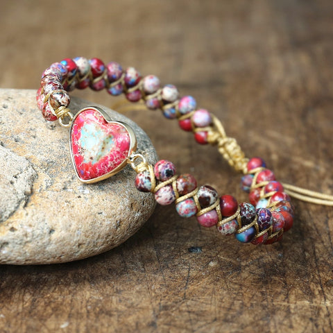 Imperial Stone Heart Shape Charm Bohemia Braided Bracelet