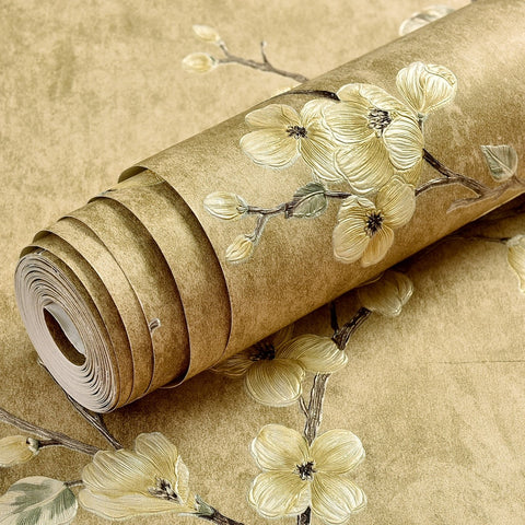 American Retro Non-woven Self-adhesive Rustic Vine Flower Wall Papers