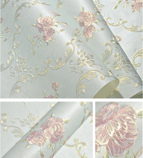 Embossed flowers Non-woven self adhesive wallpapers