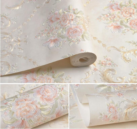 Embossed flowers Non-woven self adhesive wallpapers