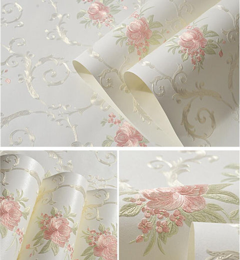 Embossed flowers Non-woven self adhesive wallpapers