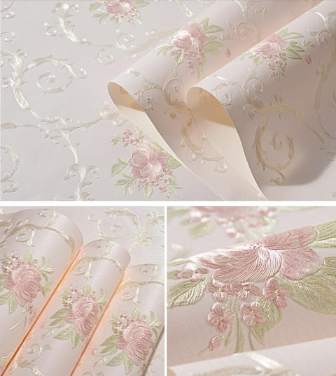 Embossed flowers Non-woven self adhesive wallpapers