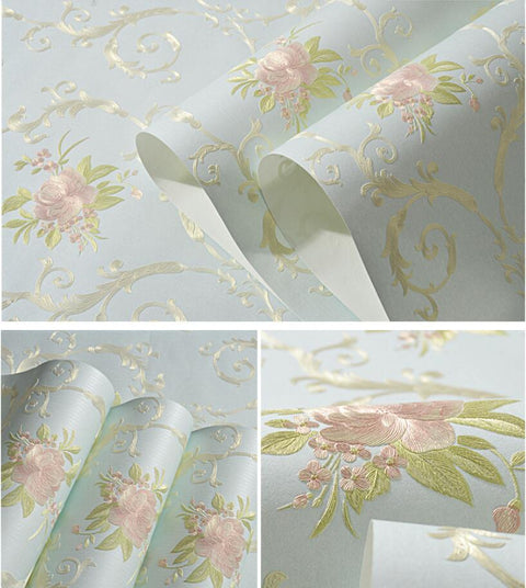 Embossed flowers Non-woven self adhesive wallpapers