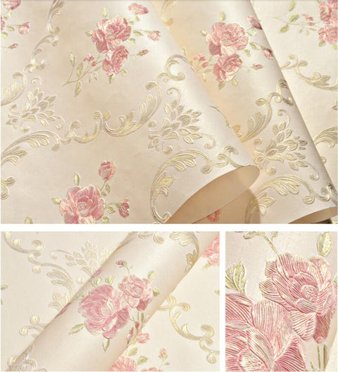 Embossed flowers Non-woven self adhesive wallpapers