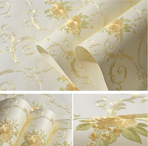Embossed flowers Non-woven self adhesive wallpapers