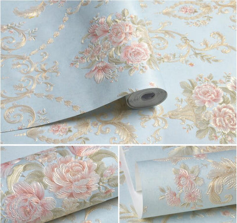Embossed flowers Non-woven self adhesive wallpapers