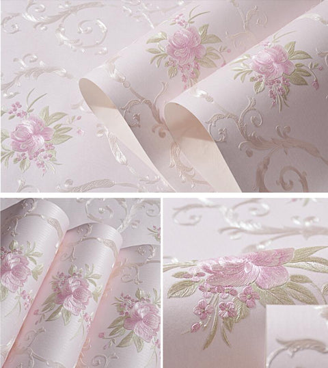 Embossed flowers Non-woven self adhesive wallpapers