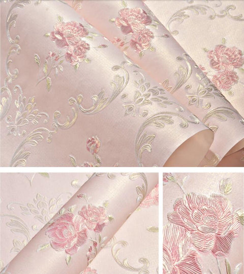 Embossed flowers Non-woven self adhesive wallpapers