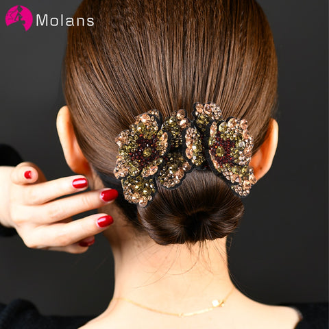 Molans Rhinestone  Flower Hair Clip Barrettes