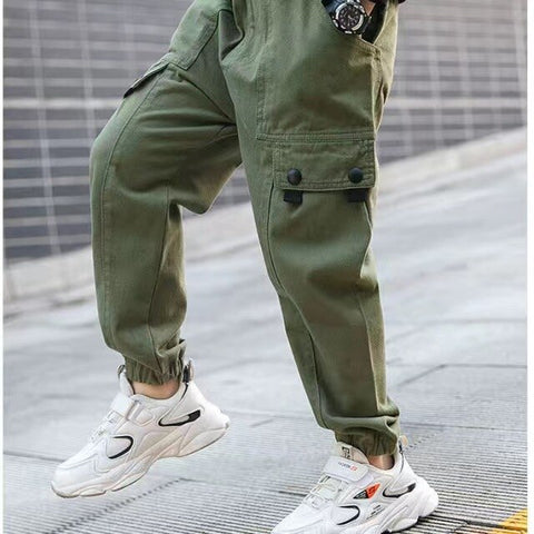 New Trend Clothing Teenage Boys Pants Cotton Cargo Pants Multi-Pocket Children Korean Sweatpants Elastic Waist Harem Kids Pants - Fabulous Trendy Items