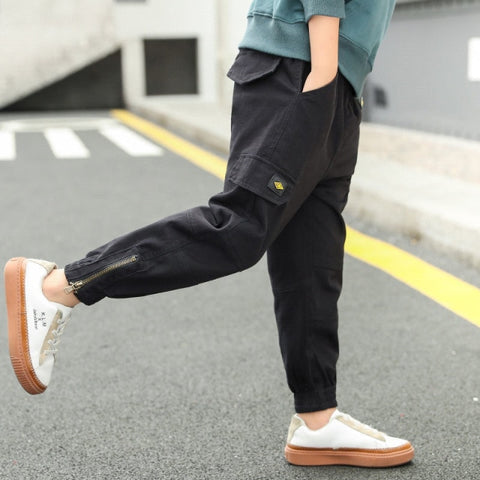 New Trend Clothing Teenage Boys Pants Cotton Cargo Pants Multi-Pocket Children Korean Sweatpants Elastic Waist Harem Kids Pants - Fabulous Trendy Items