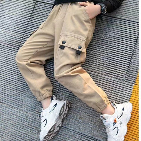 New Trend Clothing Teenage Boys Pants Cotton Cargo Pants Multi-Pocket Children Korean Sweatpants Elastic Waist Harem Kids Pants - Fabulous Trendy Items