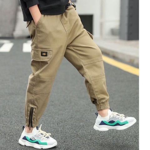 New Trend Clothing Teenage Boys Pants Cotton Cargo Pants Multi-Pocket Children Korean Sweatpants Elastic Waist Harem Kids Pants - Fabulous Trendy Items
