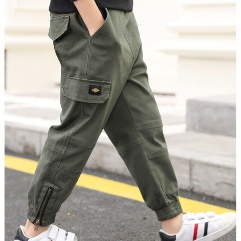 New Trend Clothing Teenage Boys Pants Cotton Cargo Pants Multi-Pocket Children Korean Sweatpants Elastic Waist Harem Kids Pants - Fabulous Trendy Items