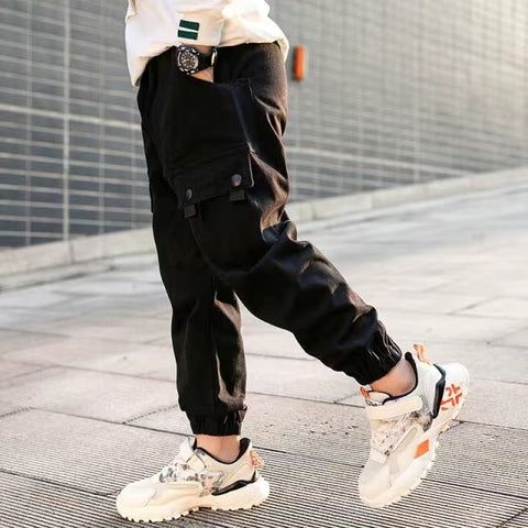 New Trend Clothing Teenage Boys Pants Cotton Cargo Pants Multi-Pocket Children Korean Sweatpants Elastic Waist Harem Kids Pants - Fabulous Trendy Items